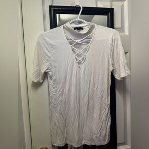 Women’s White Top with Choker Collar